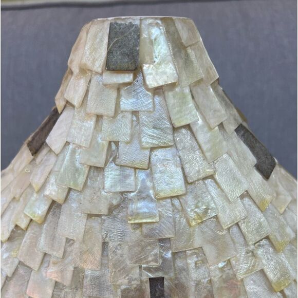 Beautiful pearly mosaic pieces cream narrow neck vase. Unique, size 16 x 17 in - Picture 6 of 6